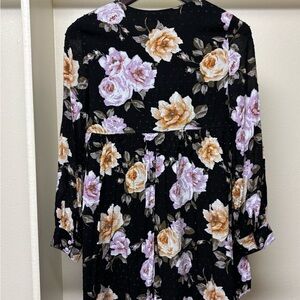Altar’d State Floral Black dress with Purple and Beige Roses